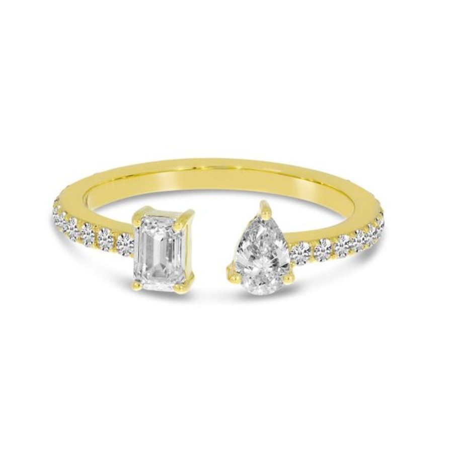 Colored Stone Jewelry Color Merchants | 14K Yellow Gold Emerald Cut And Pear Diamond Duo Ring