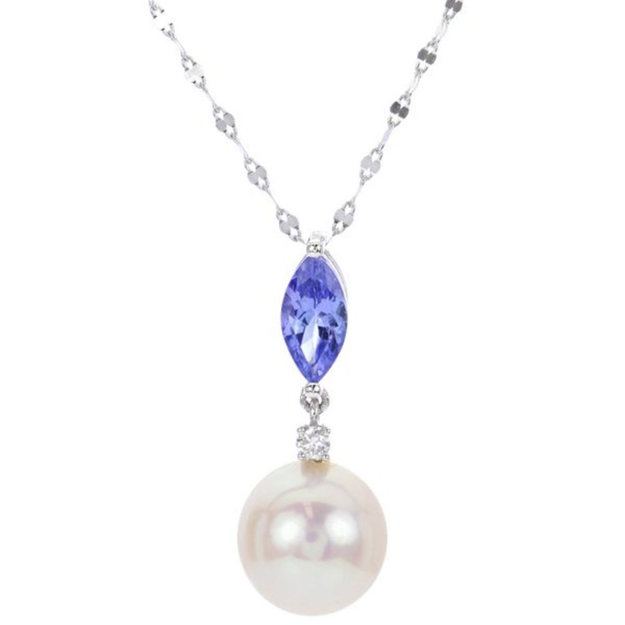 Pearl Jewelry Imperial Pearls | 14Kt White Gold Freshwater And Tanzanite Pendant