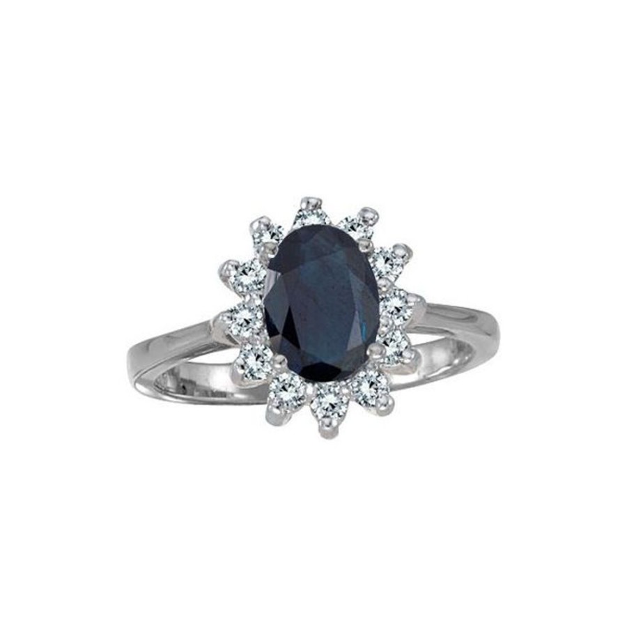 Colored Stone Jewelry Color Merchants | 14K White Gold 8X6 Oval Sapphire And Diamond Ring