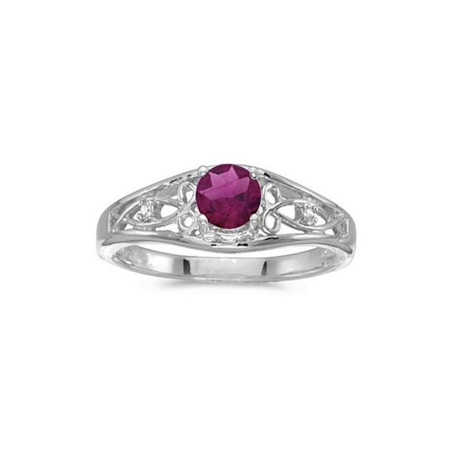 Colored Stone Jewelry Color Merchants | 14K White Gold Round Rhodolite Garnet And Diamond Ring