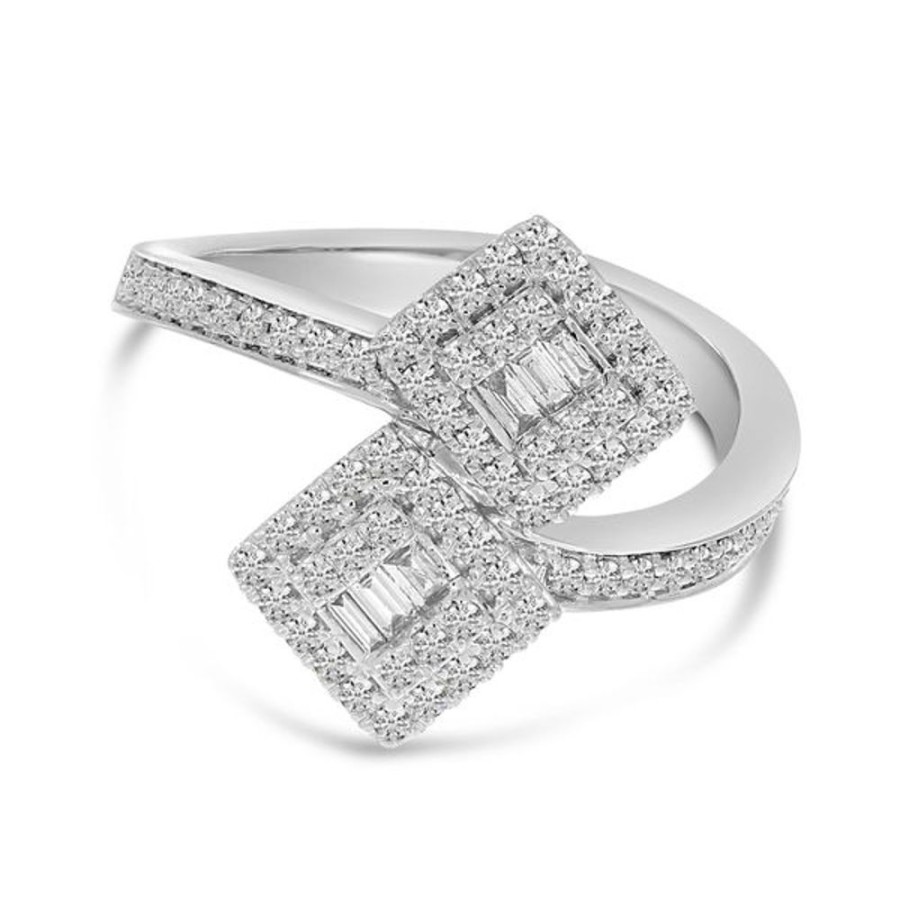 Colored Stone Jewelry Color Merchants | 14K White Gold Diamond Double Cube Illusion Ring