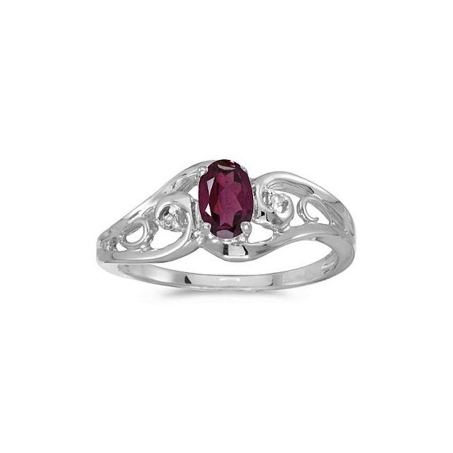 Colored Stone Jewelry Color Merchants | 14K White Gold Oval Rhodolite Garnet And Diamond Ring