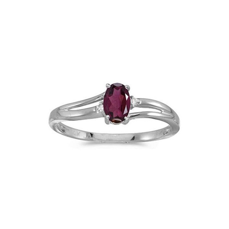 Colored Stone Jewelry Color Merchants | 14K White Gold Oval Rhodolite Garnet And Diamond Ring