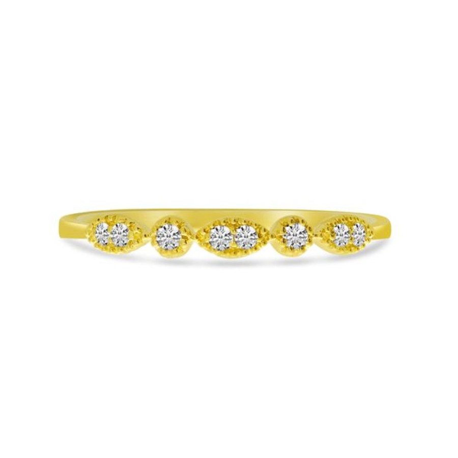 Colored Stone Jewelry Color Merchants | 14K Yellow Gold Diamond Millgrain Stacking Ring