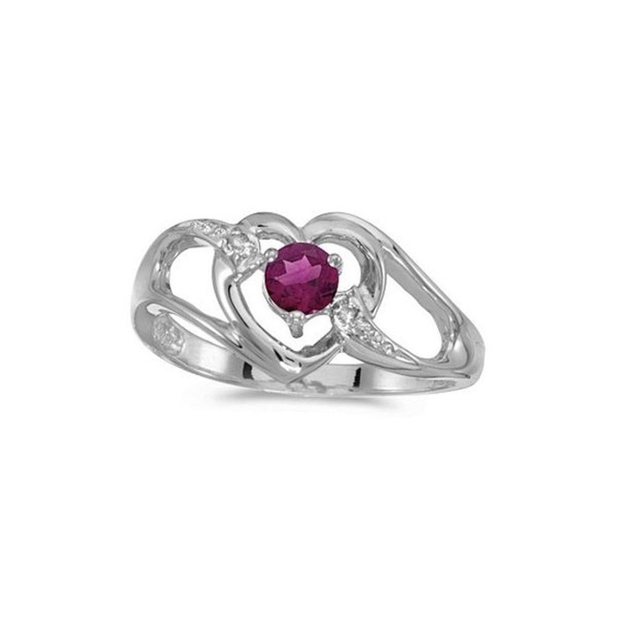 Colored Stone Jewelry Color Merchants | 14K White Gold Round Rhodolite Garnet And Diamond Heart Ring