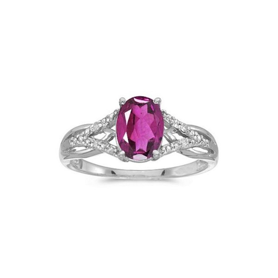 Colored Stone Jewelry Color Merchants | 14K White Gold Oval Pink Topaz And Diamond Ring