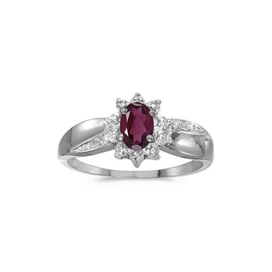 Colored Stone Jewelry Color Merchants | 14K White Gold Oval Rhodolite Garnet And Diamond Ring