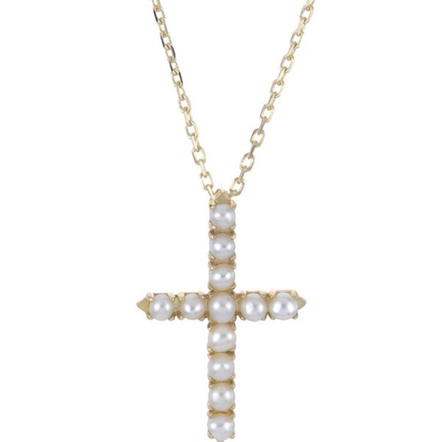 Pearl Jewelry Imperial Pearls | 14Kt Yellow Gold Freshwater Pearl Cross Pendant