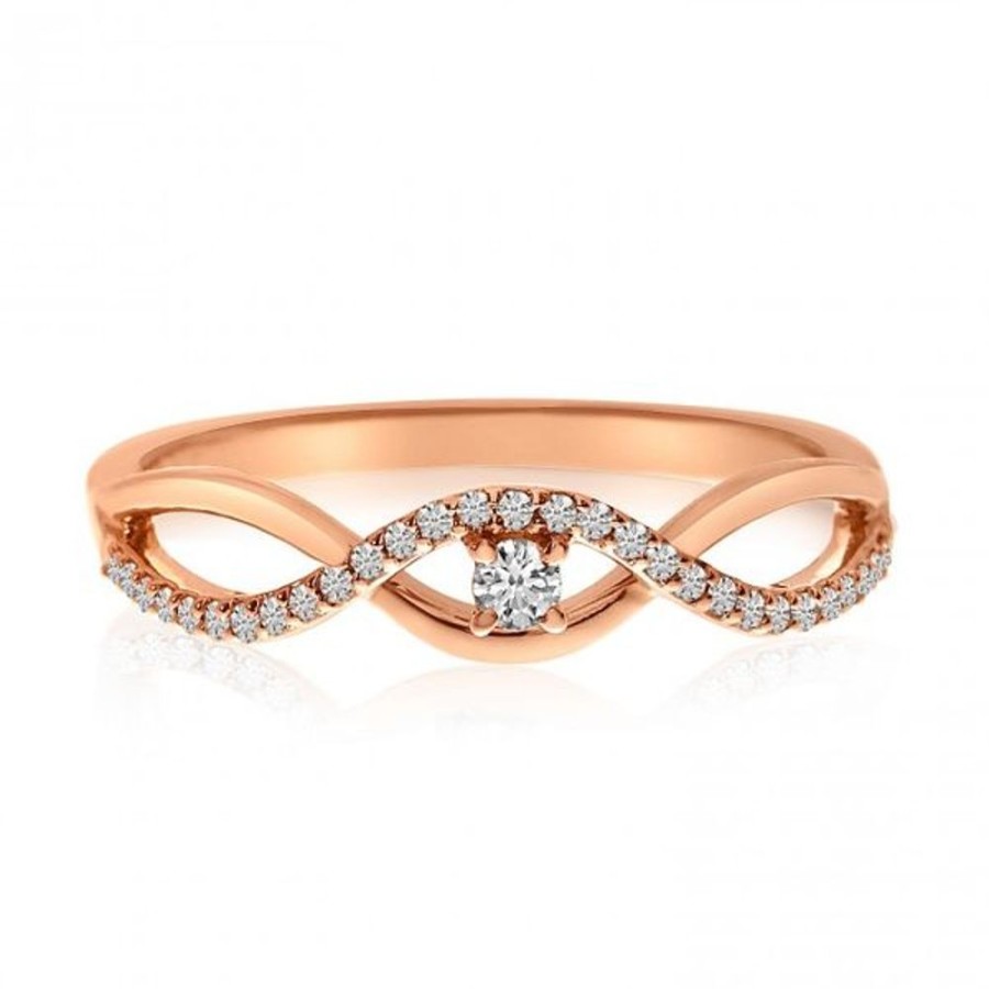 Colored Stone Jewelry Color Merchants | 14K Rose Gold Diamond Wave Stackable Ring