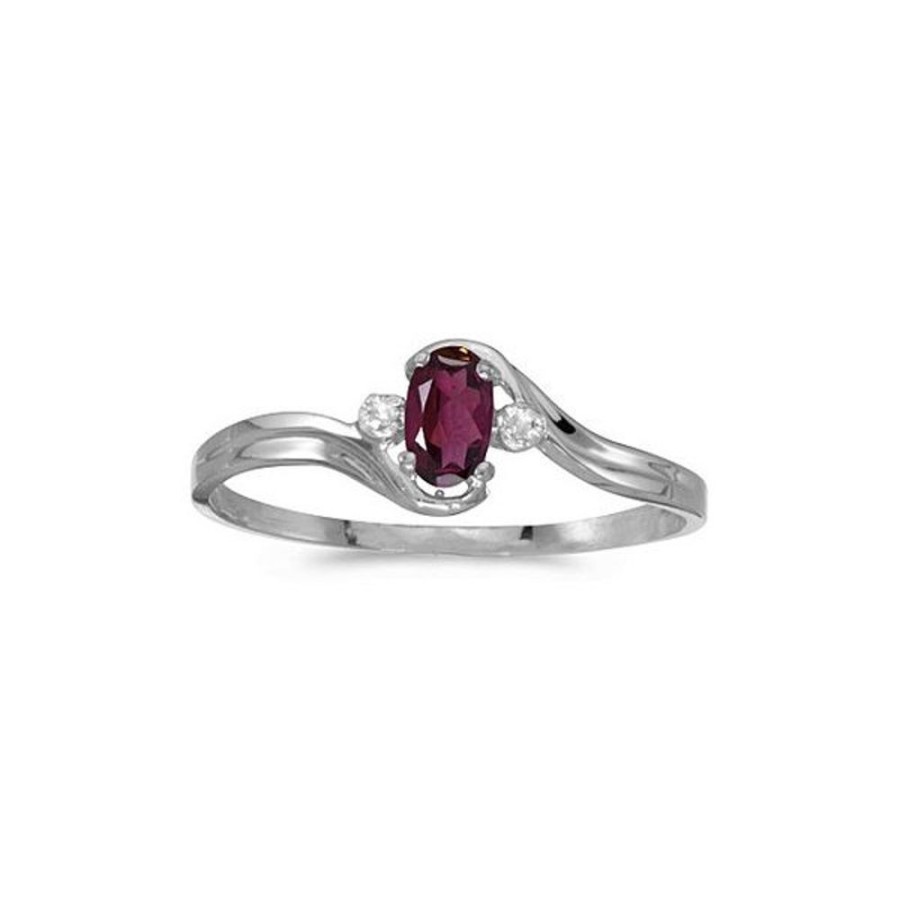 Colored Stone Jewelry Color Merchants | 14K White Gold Oval Rhodolite Garnet And Diamond Ring