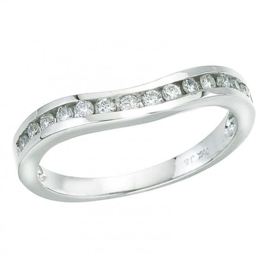 Colored Stone Jewelry Color Merchants | 14K White Gold .25 Ct Channel Diamond Wave Shadow Band