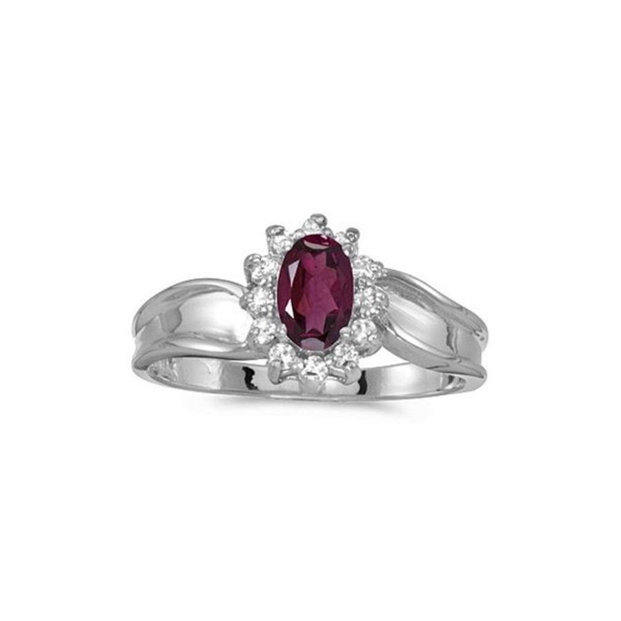 Colored Stone Jewelry Color Merchants | 14K White Gold Oval Rhodolite Garnet And Diamond Ring