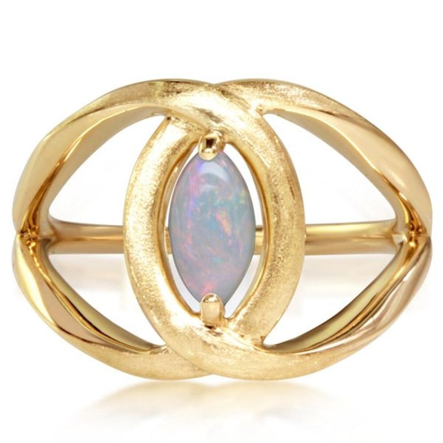 Colored Stone Jewelry Parle | Yellow Gold Calibrated Light Opal Ring