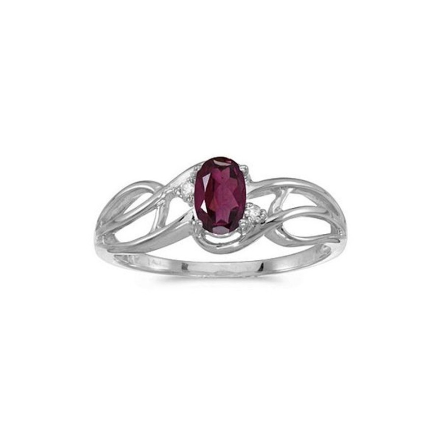 Colored Stone Jewelry Color Merchants | 14K White Gold Oval Rhodolite Garnet And Diamond Curve Ring