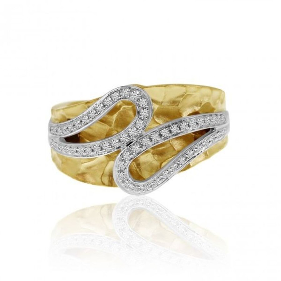 Colored Stone Jewelry Color Merchants | 14K Brushed Yellow Gold And Diamond Hammered Fashion Ring