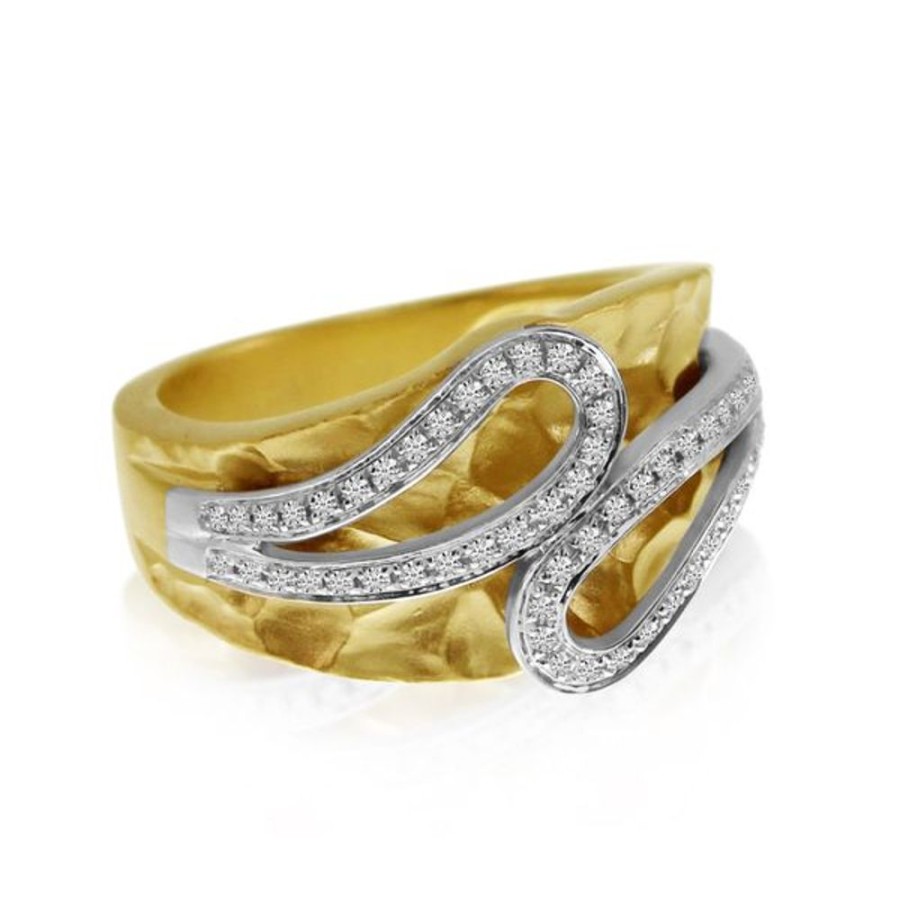 Colored Stone Jewelry Color Merchants | 14K Brushed Yellow Gold And Diamond Hammered Fashion Ring