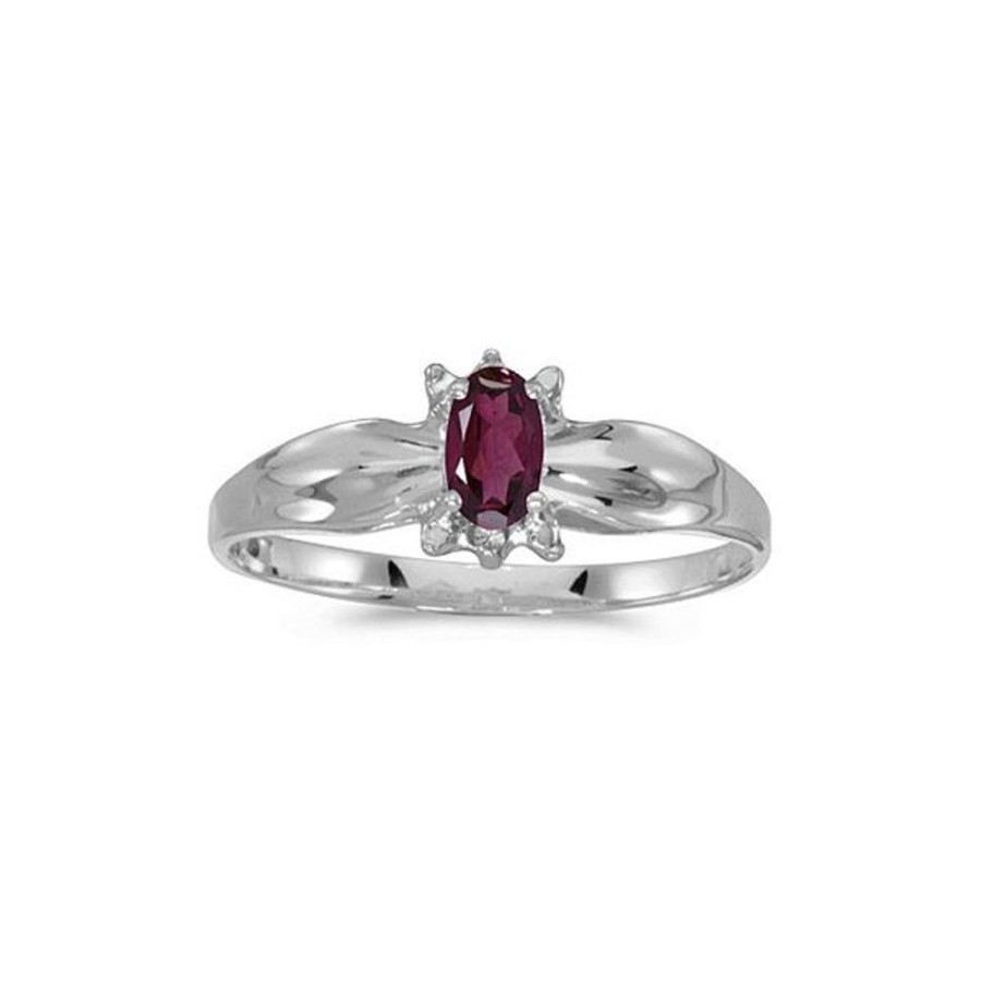 Colored Stone Jewelry Color Merchants | 10K White Gold Oval Rhodolite Garnet And Diamond Ring