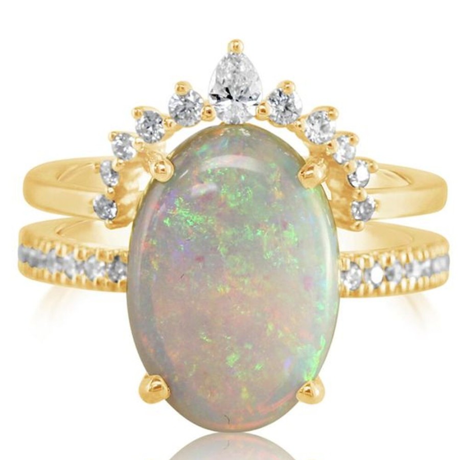 Colored Stone Jewelry Parle | Yellow Gold Calibrated Light Opal Ring