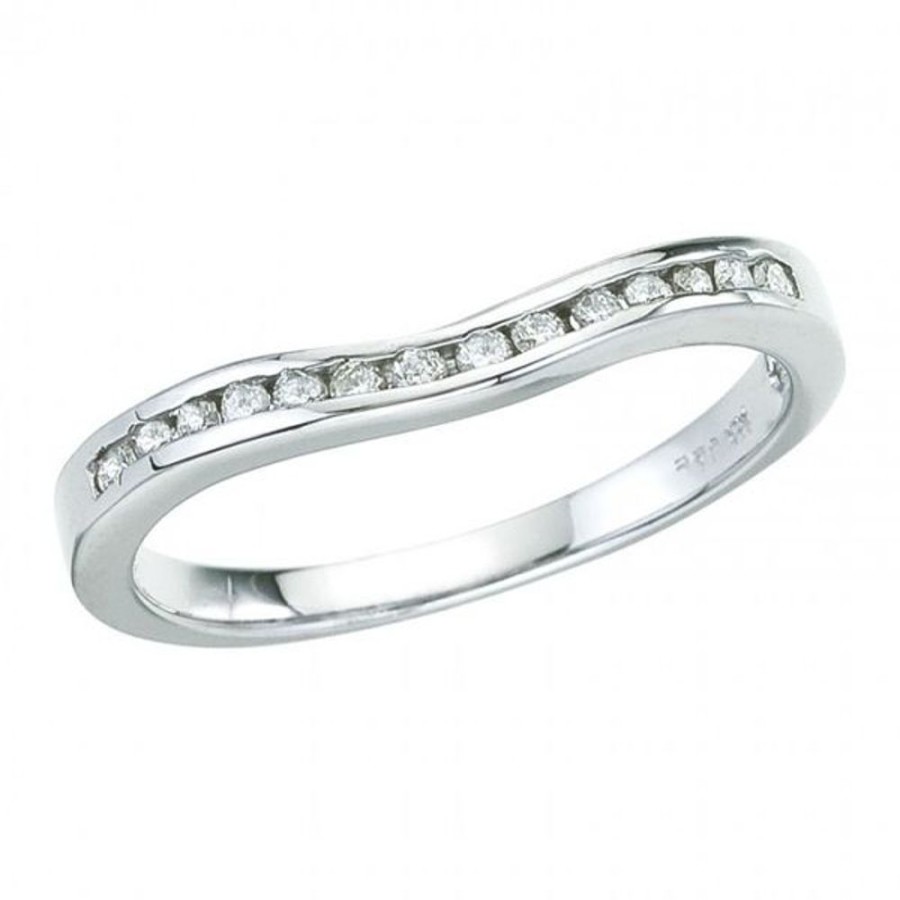 Colored Stone Jewelry Color Merchants | 14K White Gold .14 Ct Channel Diamond Wave Shadow Band Ring