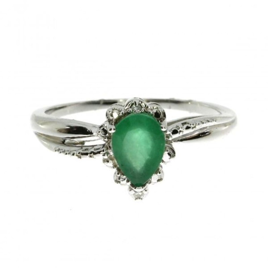 Colored Stone Jewelry Color Merchants | 14K White Gold Precious 7X5 Pear Shape Emerald Ring