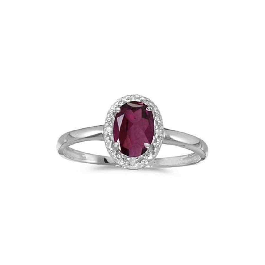 Colored Stone Jewelry Color Merchants | 14K White Gold Oval Rhodolite Garnet And Diamond Ring