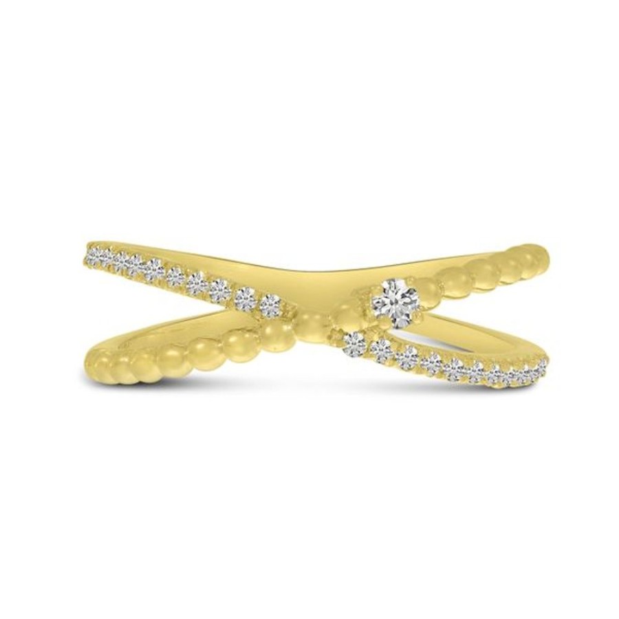 Colored Stone Jewelry Color Merchants | 14K Yellow Gold Diamond Beaded Crossover Band Ring