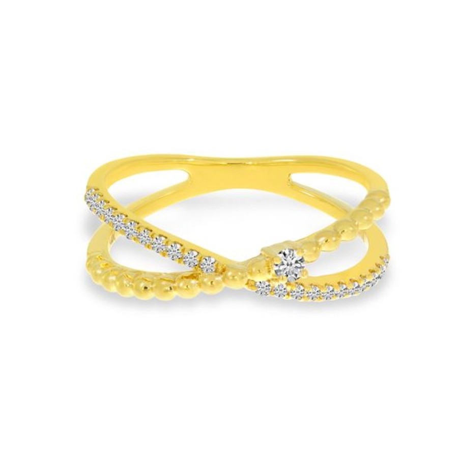 Colored Stone Jewelry Color Merchants | 14K Yellow Gold Diamond Beaded Crossover Band Ring