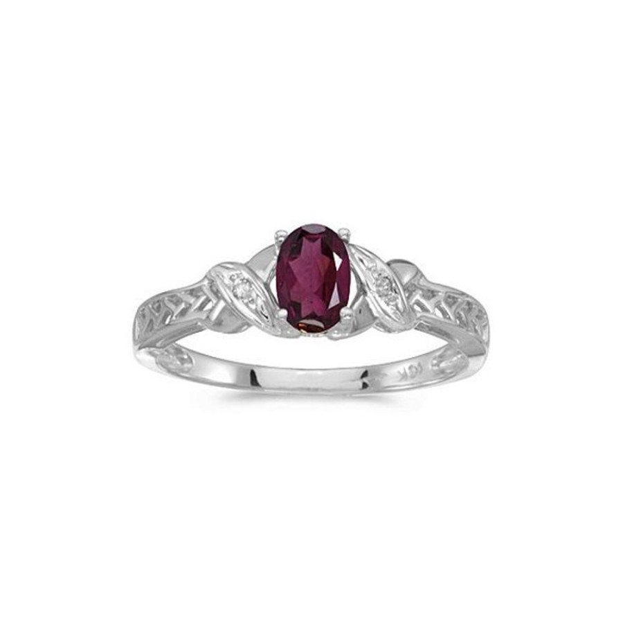 Colored Stone Jewelry Color Merchants | 14K White Gold Oval Rhodolite Garnet And Diamond Ring