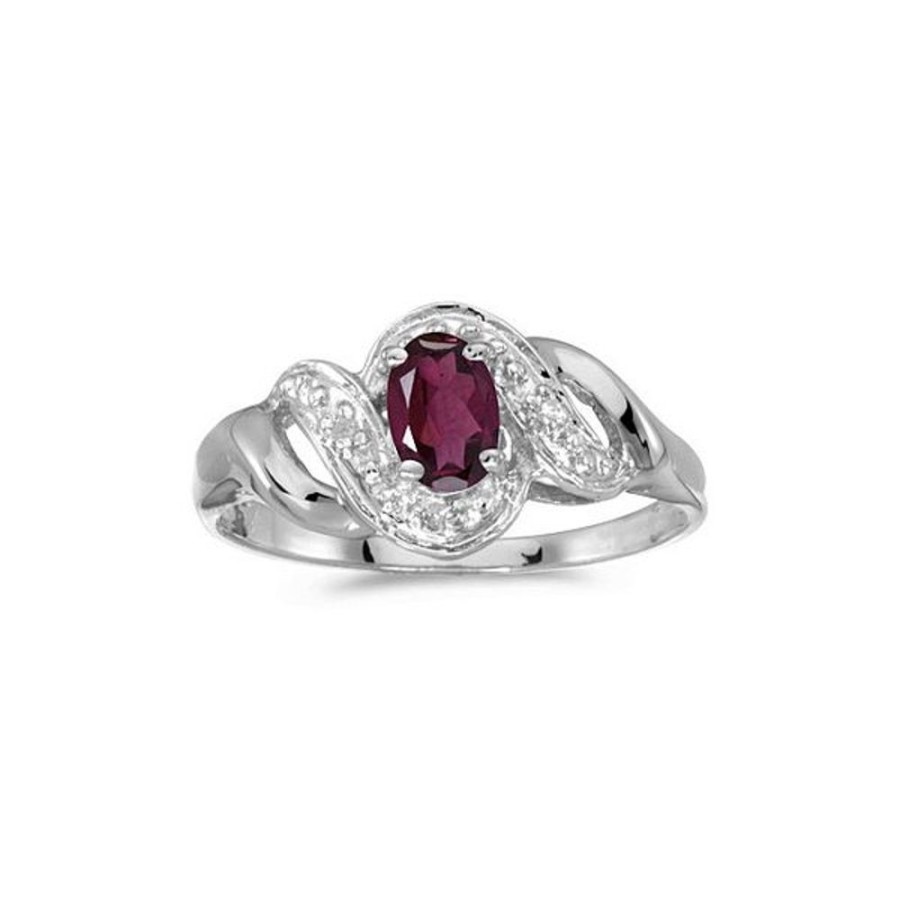 Colored Stone Jewelry Color Merchants | 14K White Gold Oval Rhodolite Garnet And Diamond Swirl Ring