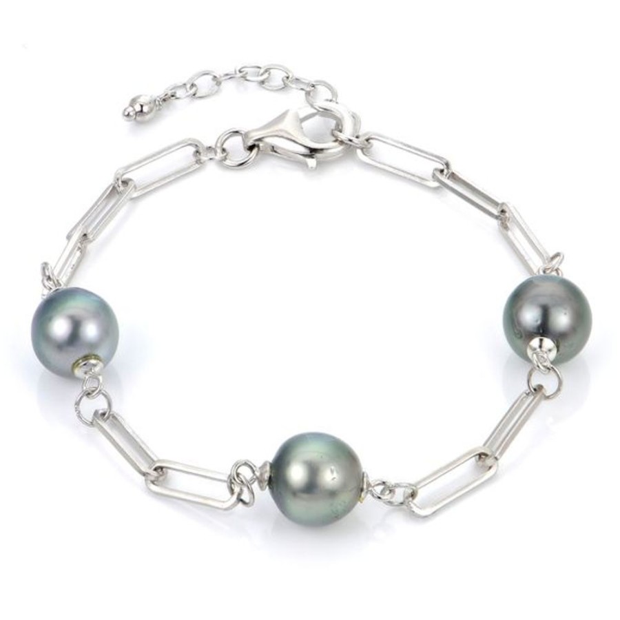 Pearl Jewelry Imperial Pearls | Sterling Silver Tahitian Pearl Paperclip Chain Bracelet