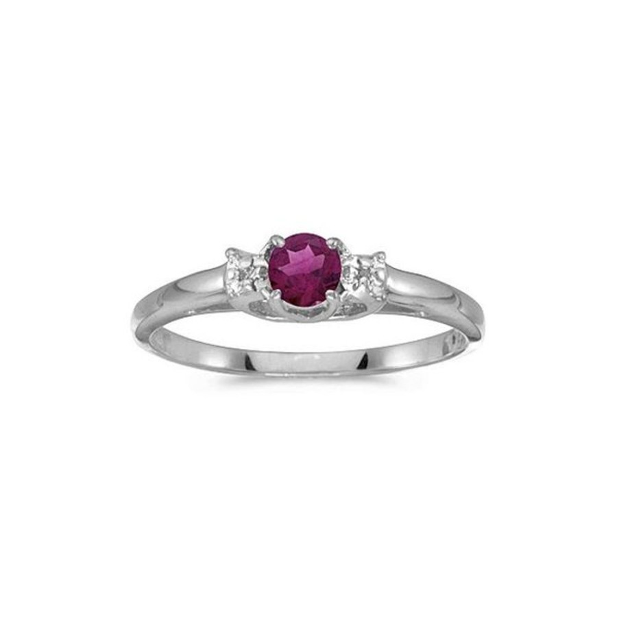 Colored Stone Jewelry Color Merchants | 14K White Gold Round Rhodolite Garnet And Diamond Ring