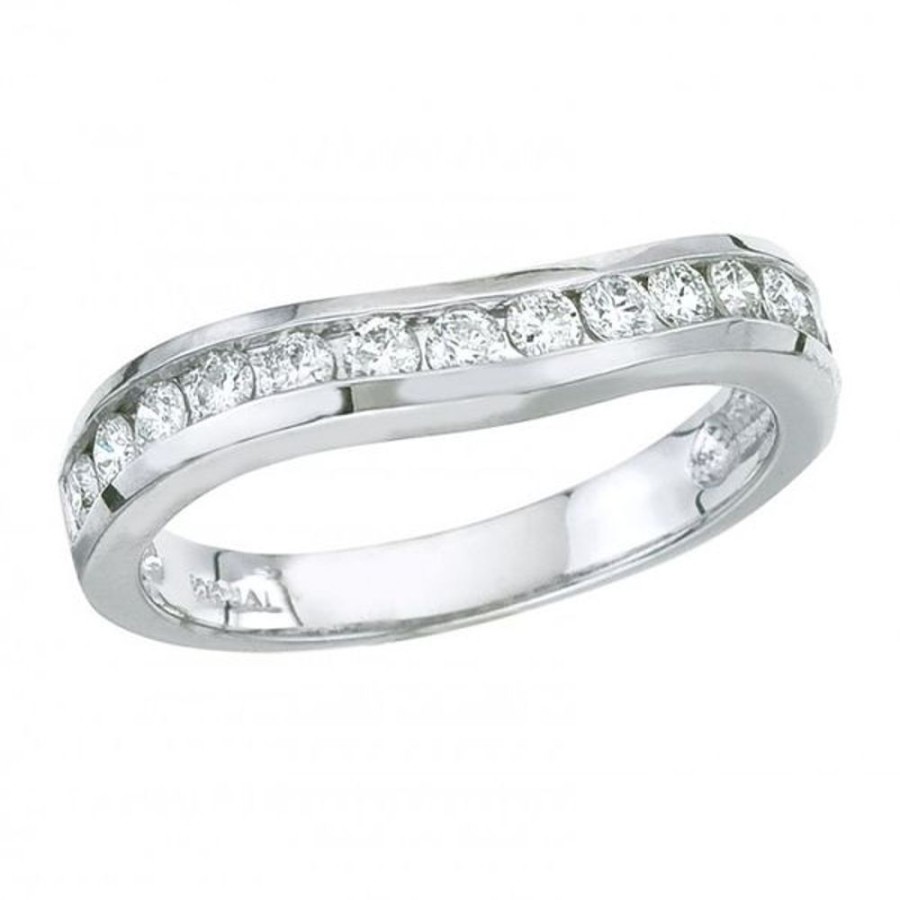 Colored Stone Jewelry Color Merchants | 14K White Gold .50 Ct Channel Diamond Wave Shadow Band Ring