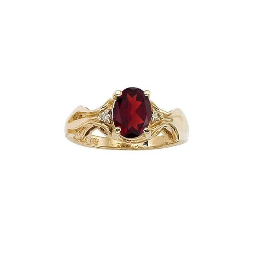 Colored Stone Jewelry Color Merchants | 14K Yellow Gold 8X6 Oval Garnet And Diamond Ring