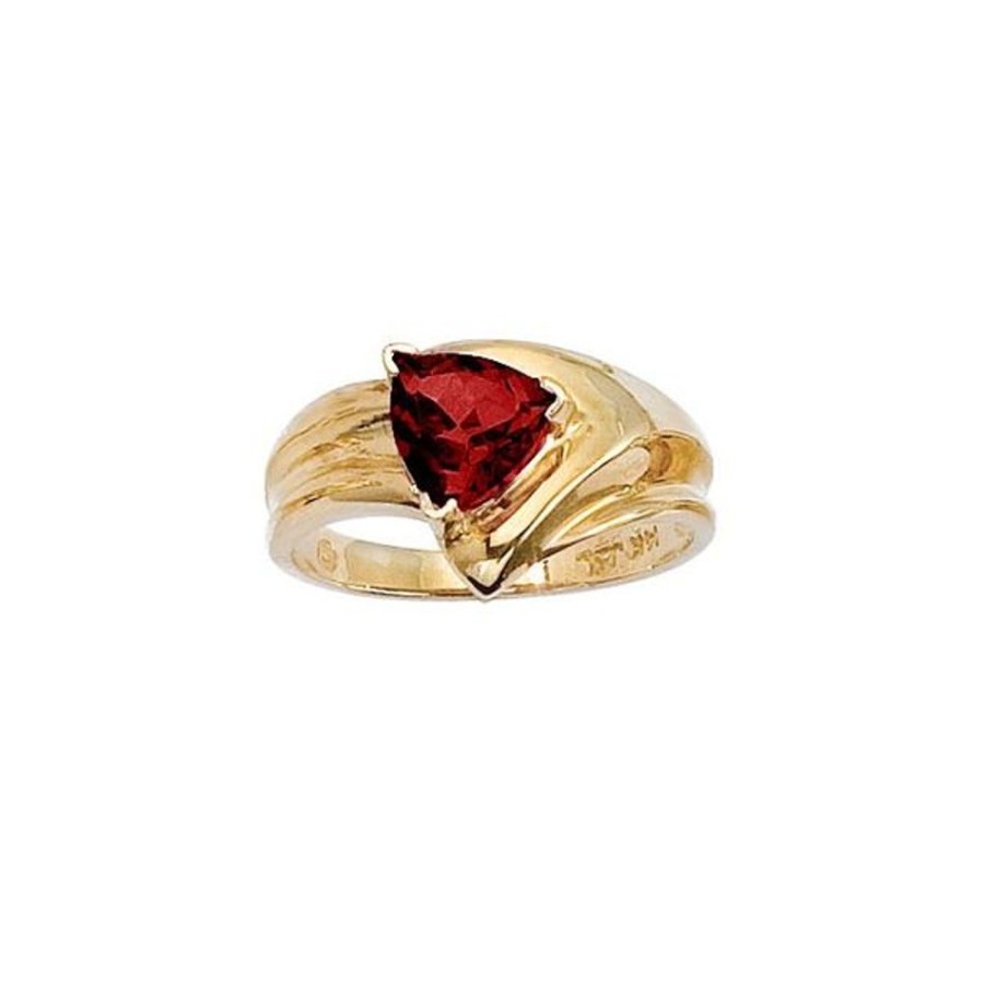 Colored Stone Jewelry Color Merchants | 14K Yellow Gold 7Mm Trillion Garnet Wide Shank Ring