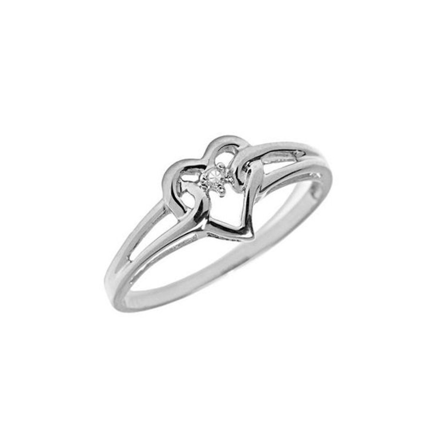 Colored Stone Jewelry Color Merchants | 10K White Gold Diamond Heart Ring