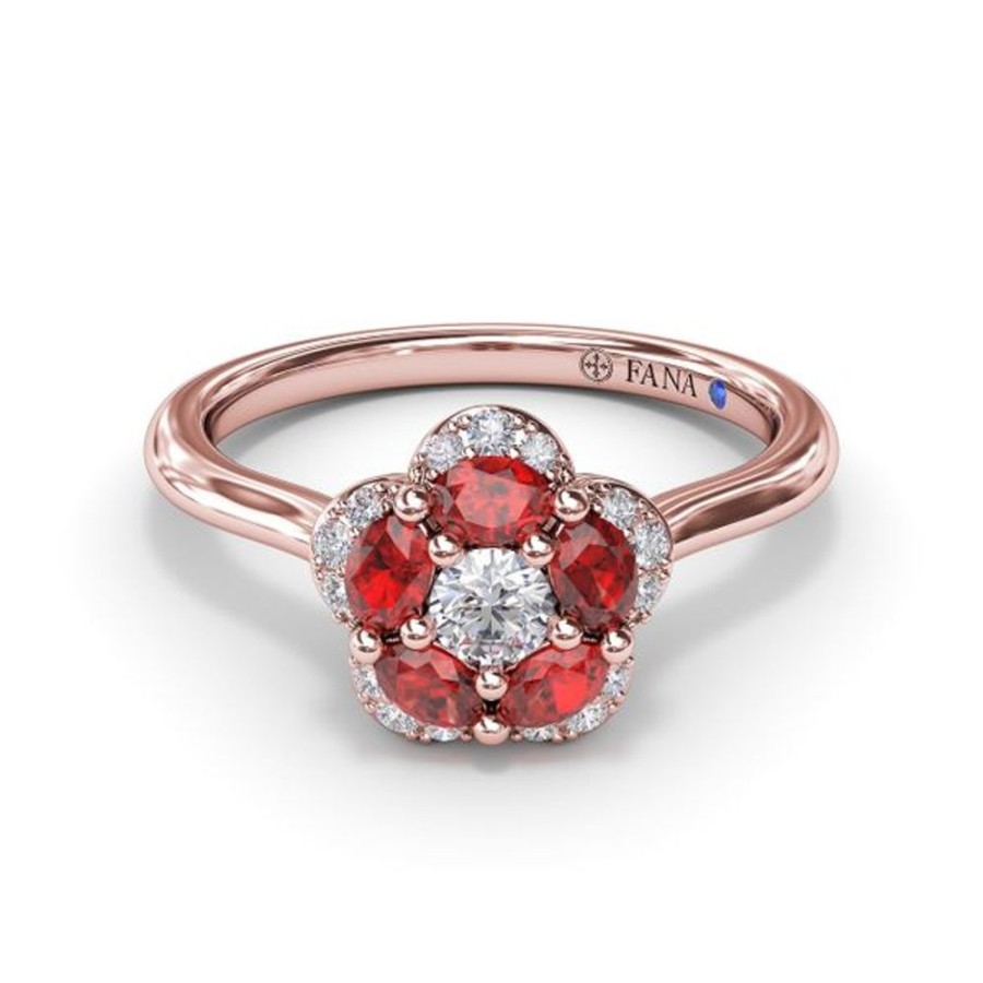 Colored Stone Jewelry Fana | Floral Ruby And Diamond Ring