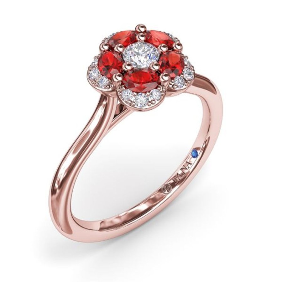 Colored Stone Jewelry Fana | Floral Ruby And Diamond Ring