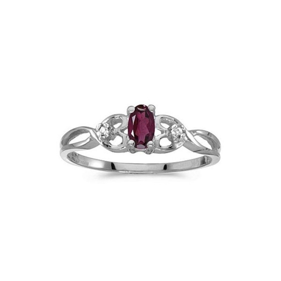 Colored Stone Jewelry Color Merchants | 14K White Gold Oval Rhodolite Garnet And Diamond Ring