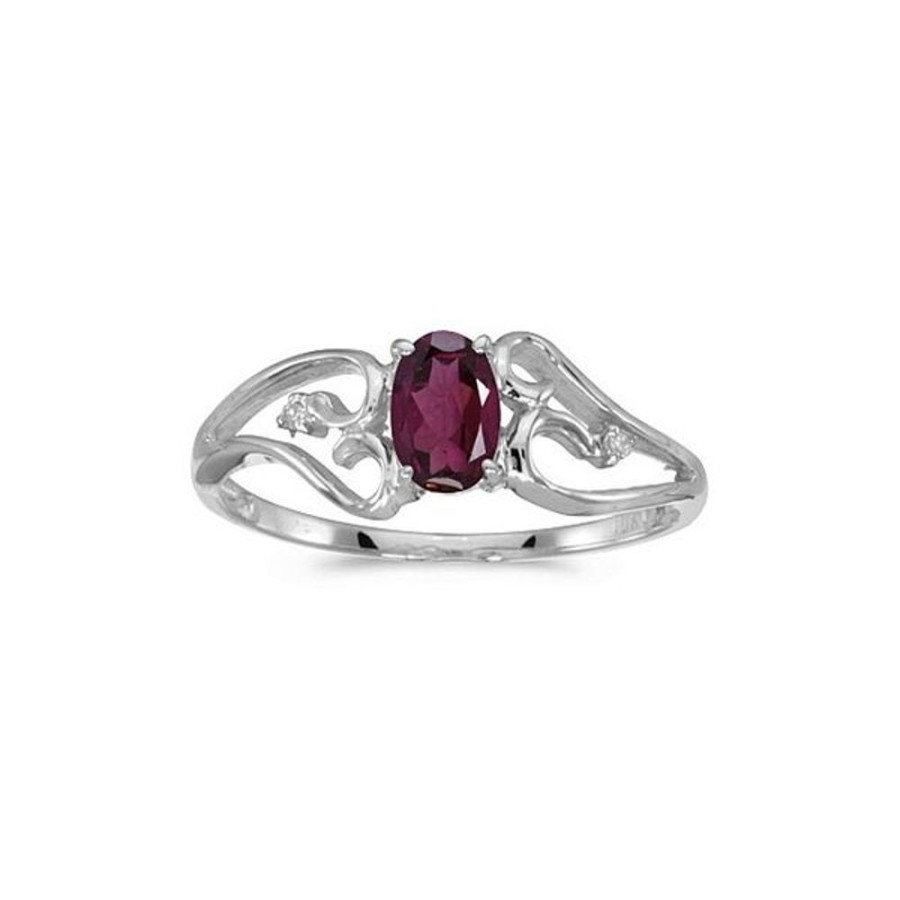 Colored Stone Jewelry Color Merchants | 14K White Gold Oval Rhodolite Garnet And Diamond Ring