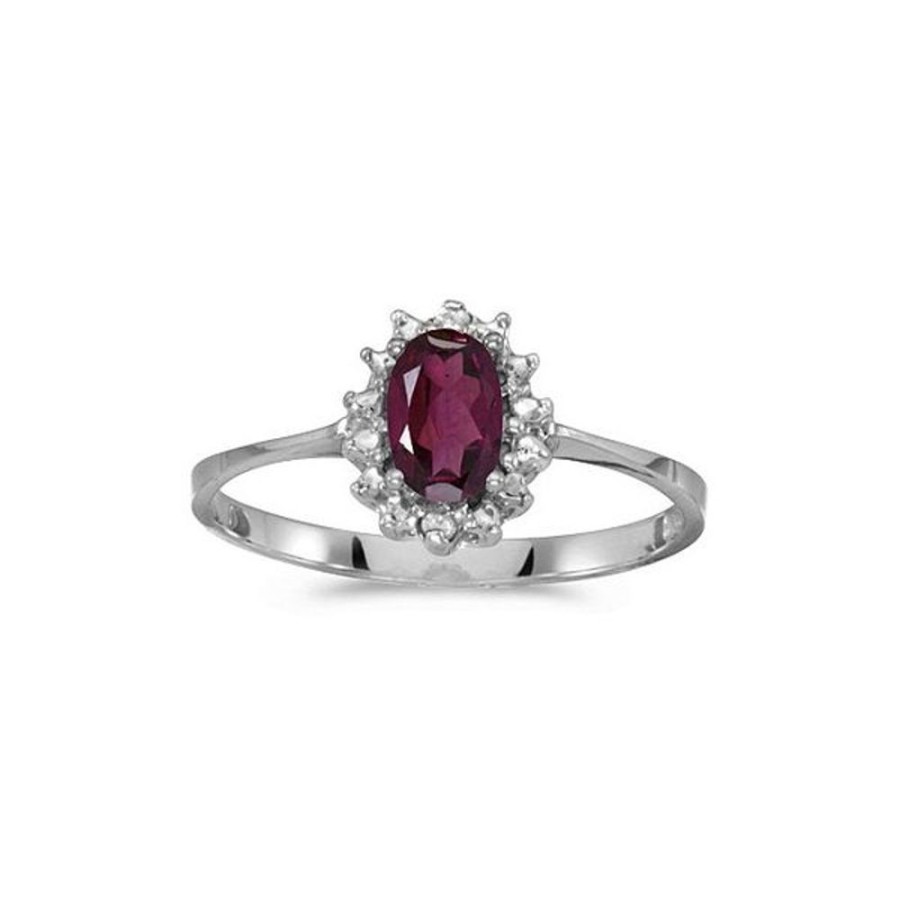 Colored Stone Jewelry Color Merchants | 14K White Gold Oval Rhodolite Garnet And Diamond Ring