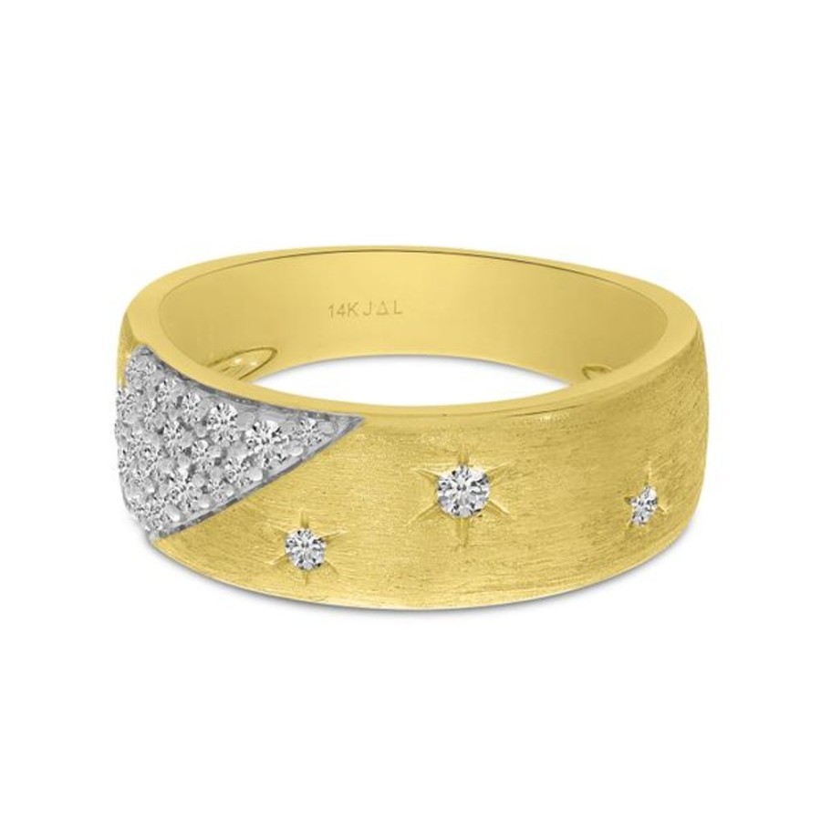 Colored Stone Jewelry Color Merchants | 14K Yellow Gold Brushed Scattered Diamonds Band