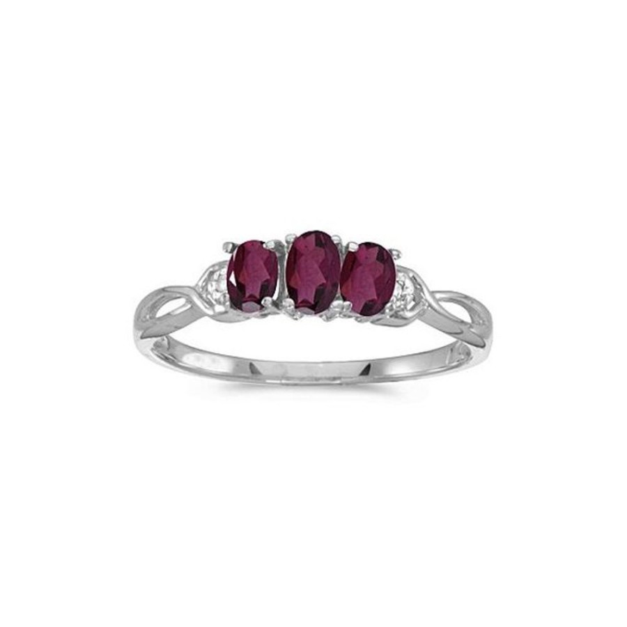 Colored Stone Jewelry Color Merchants | 14K White Gold Oval Rhodolite Garnet And Diamond Three Stone Ring