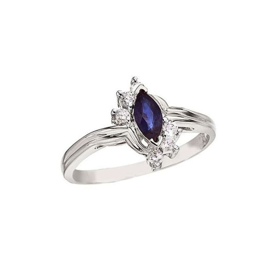 Colored Stone Jewelry Color Merchants | 14K White Gold 6X3 Marquise Sapphire And Diamond Ring