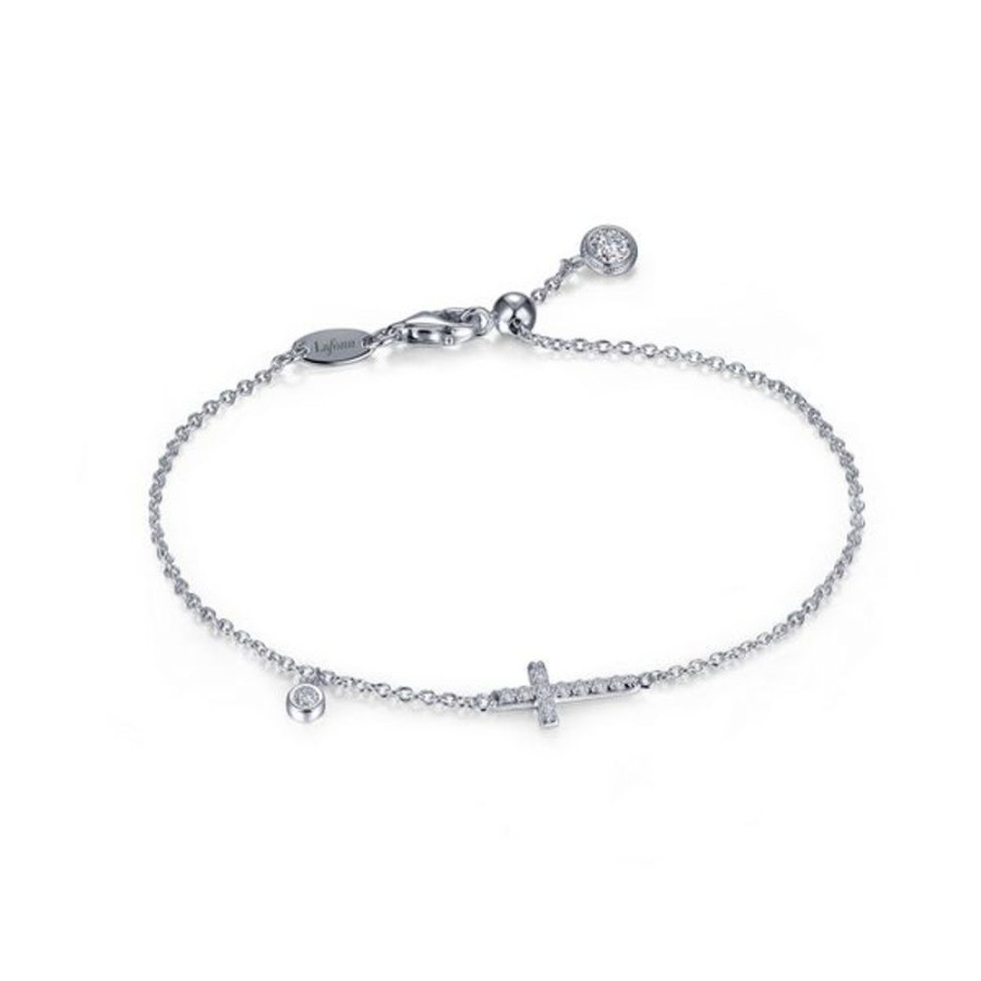 Silver Jewelry Lafonn | 0.44 Ctw Adjustable Sideways Cross Bracelet