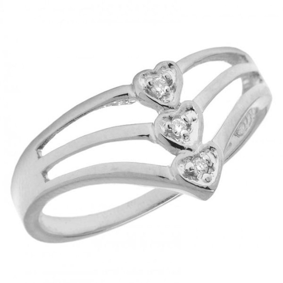 Colored Stone Jewelry Color Merchants | 14K White Gold Triple Heart Diamond Ring