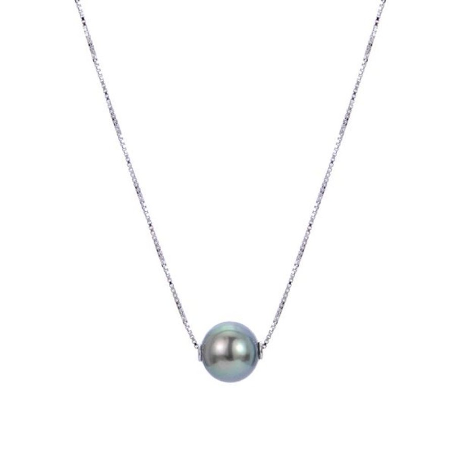 Pearl Jewelry Imperial Pearls | 14Kt White Gold Fancy Blue Color Tahitian Pearl Solitaire Necklace