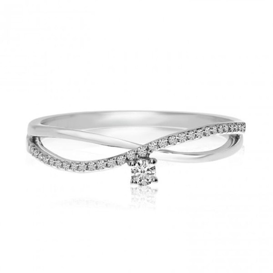 Colored Stone Jewelry Color Merchants | 14K White Gold Diamond Bypass Stackable Ring