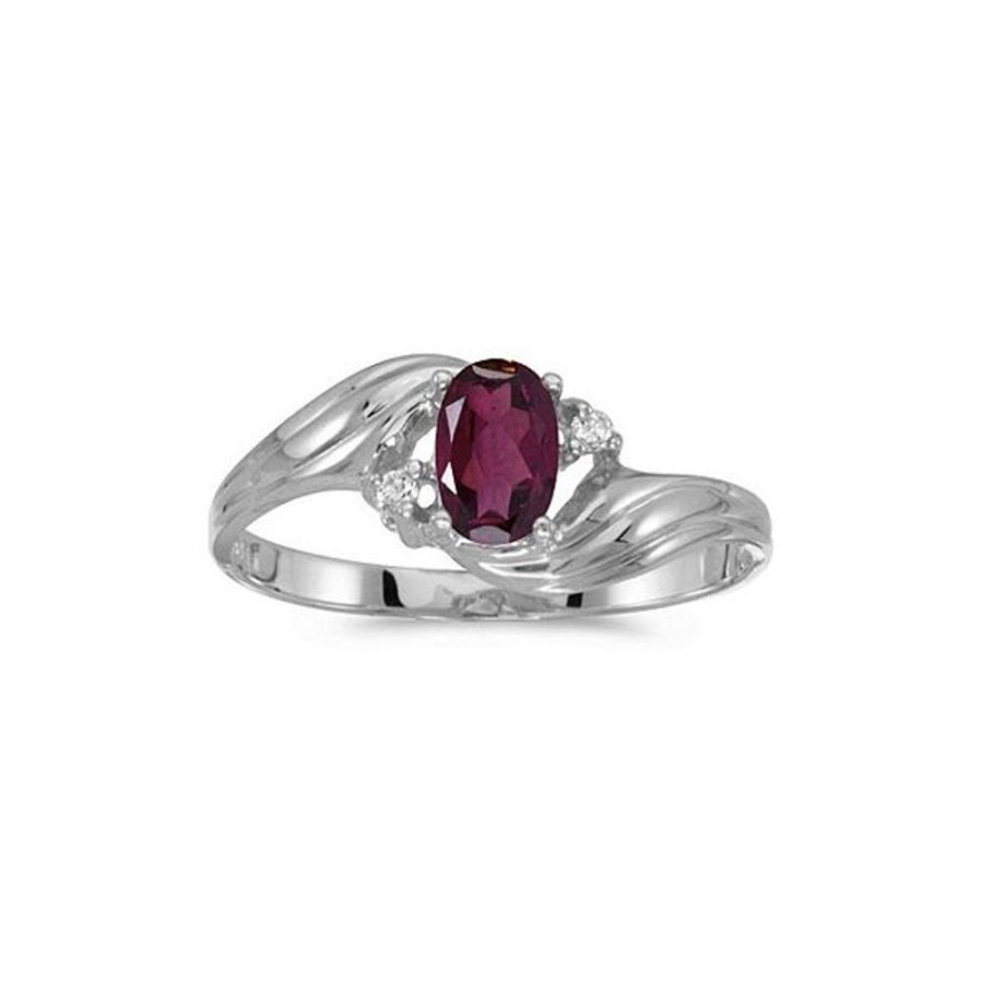 Colored Stone Jewelry Color Merchants | 10K White Gold Oval Rhodolite Garnet And Diamond Ring