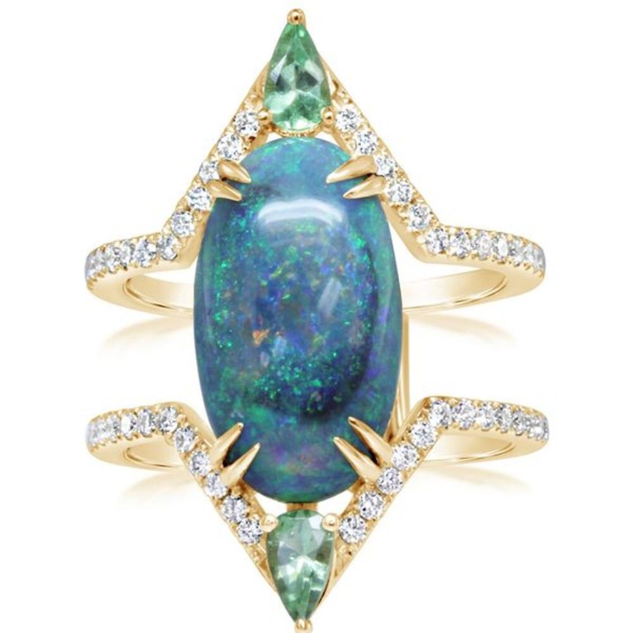 Colored Stone Jewelry Parle | Yellow Gold Black Opal Ring