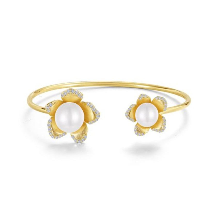 Silver Jewelry Lafonn | Flower With Pearl Bangle Bracelet